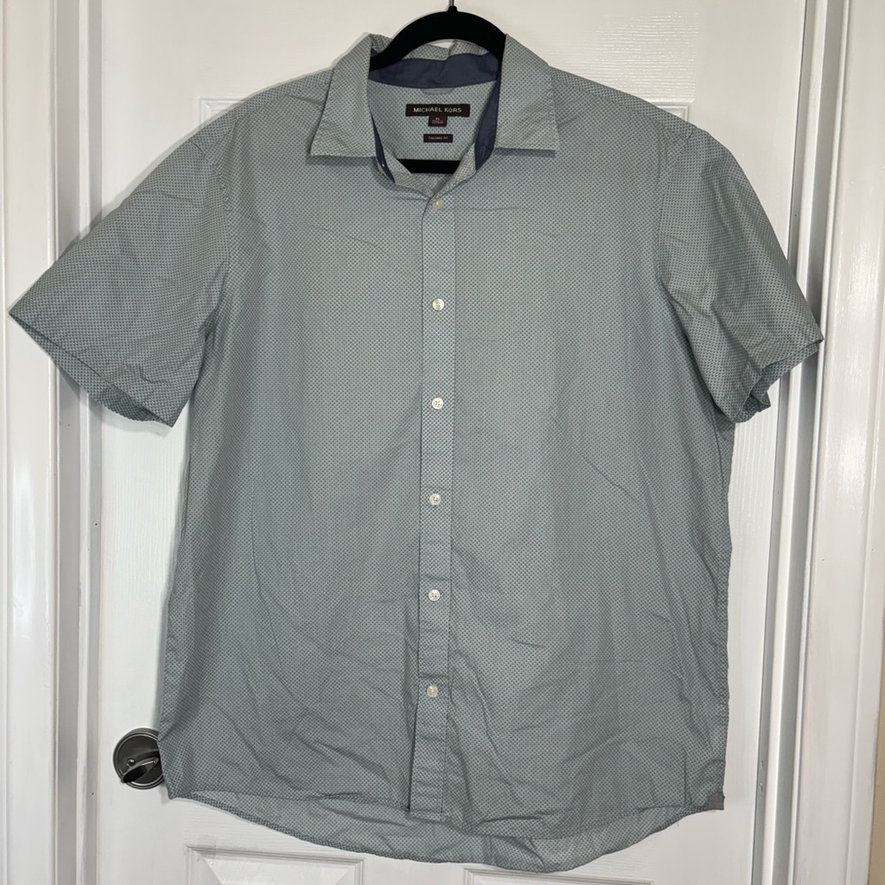 Michel Kors Green Button Down Short Sleeve Shirt Size XL